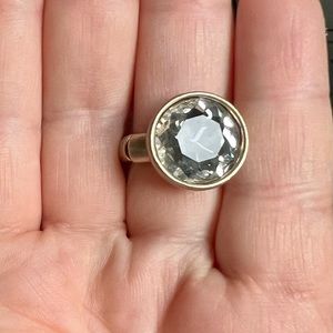 🌳Round Cut Faceted Green Quartz Stone Brushed Gold Stretch Ring by Cookie Lee